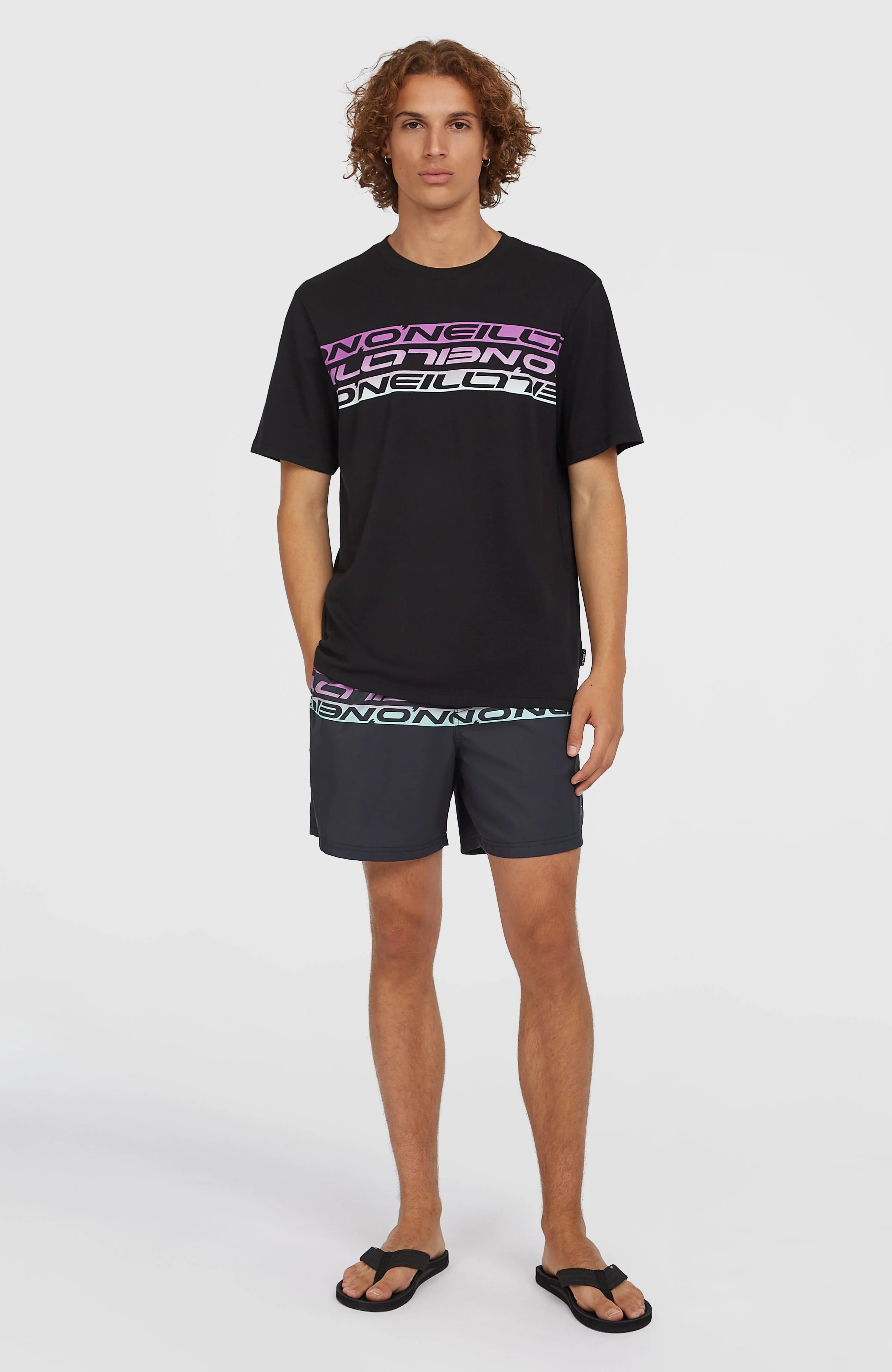 Cali Stripe 16'' Swim Shorts | Black/Purple Upside Down Clean