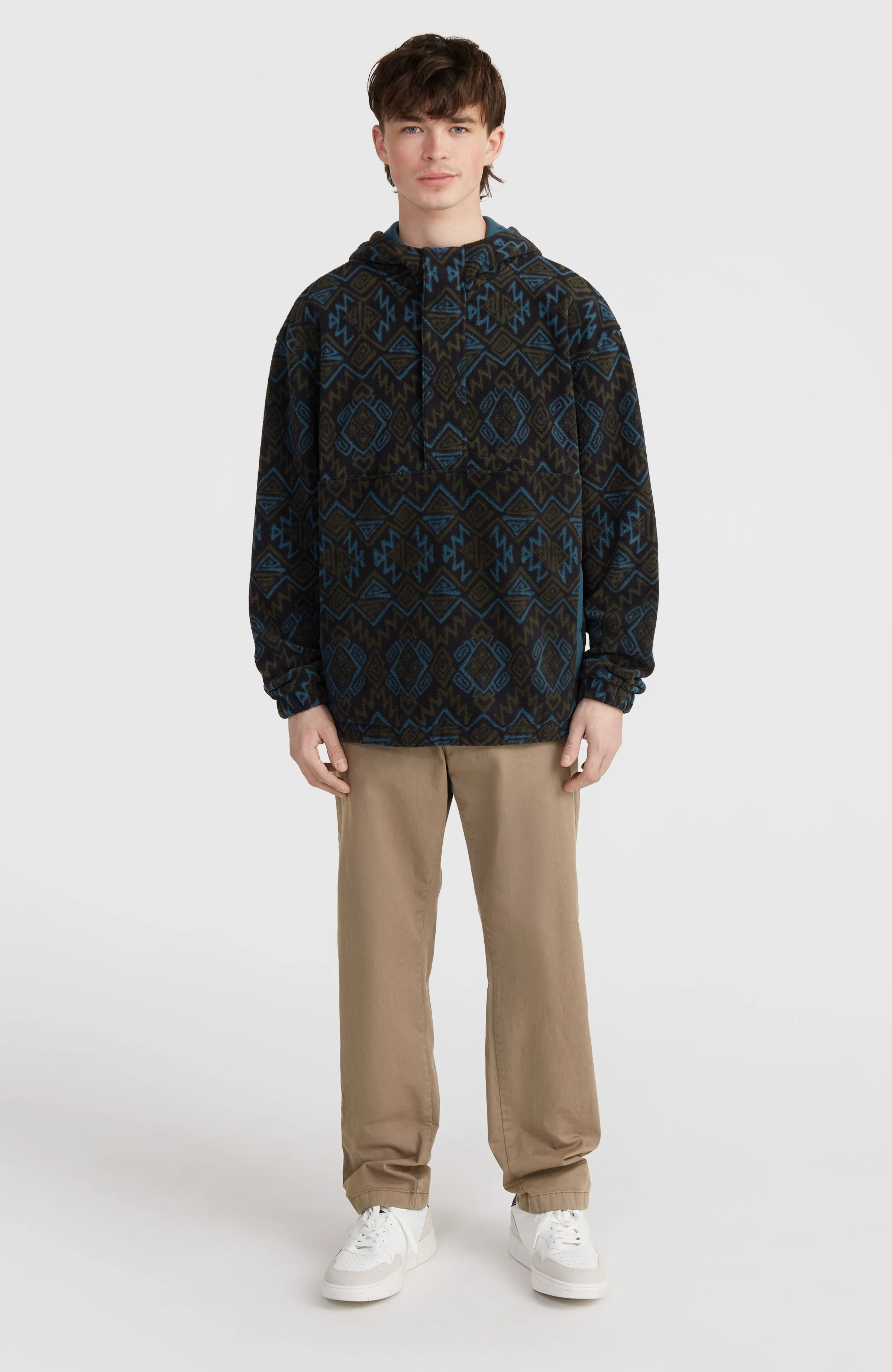 Superfleece Half-Zip Hoodie | Black Retro Ikat