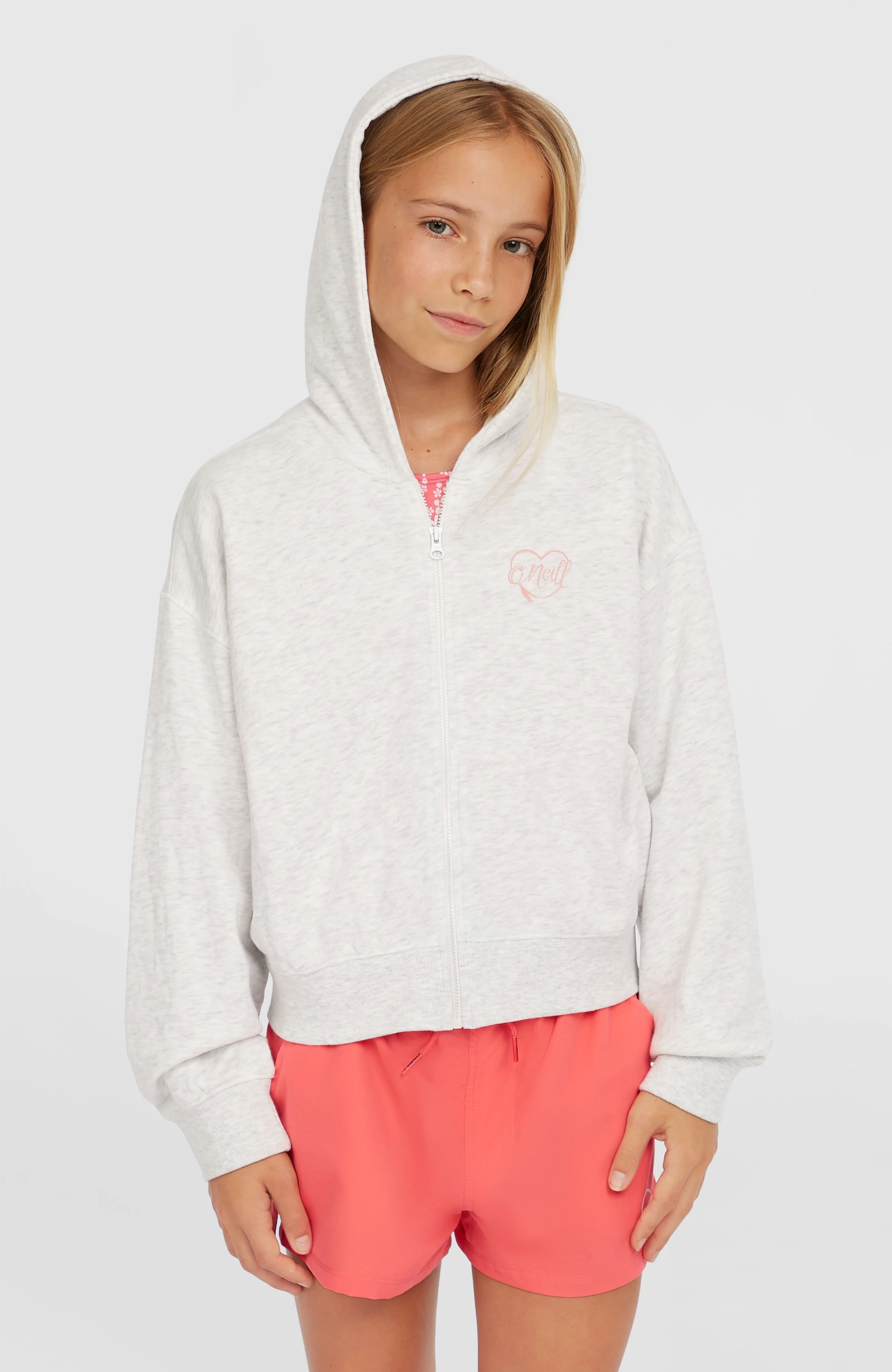 Script Falf-Zip Hoodie | White Melange