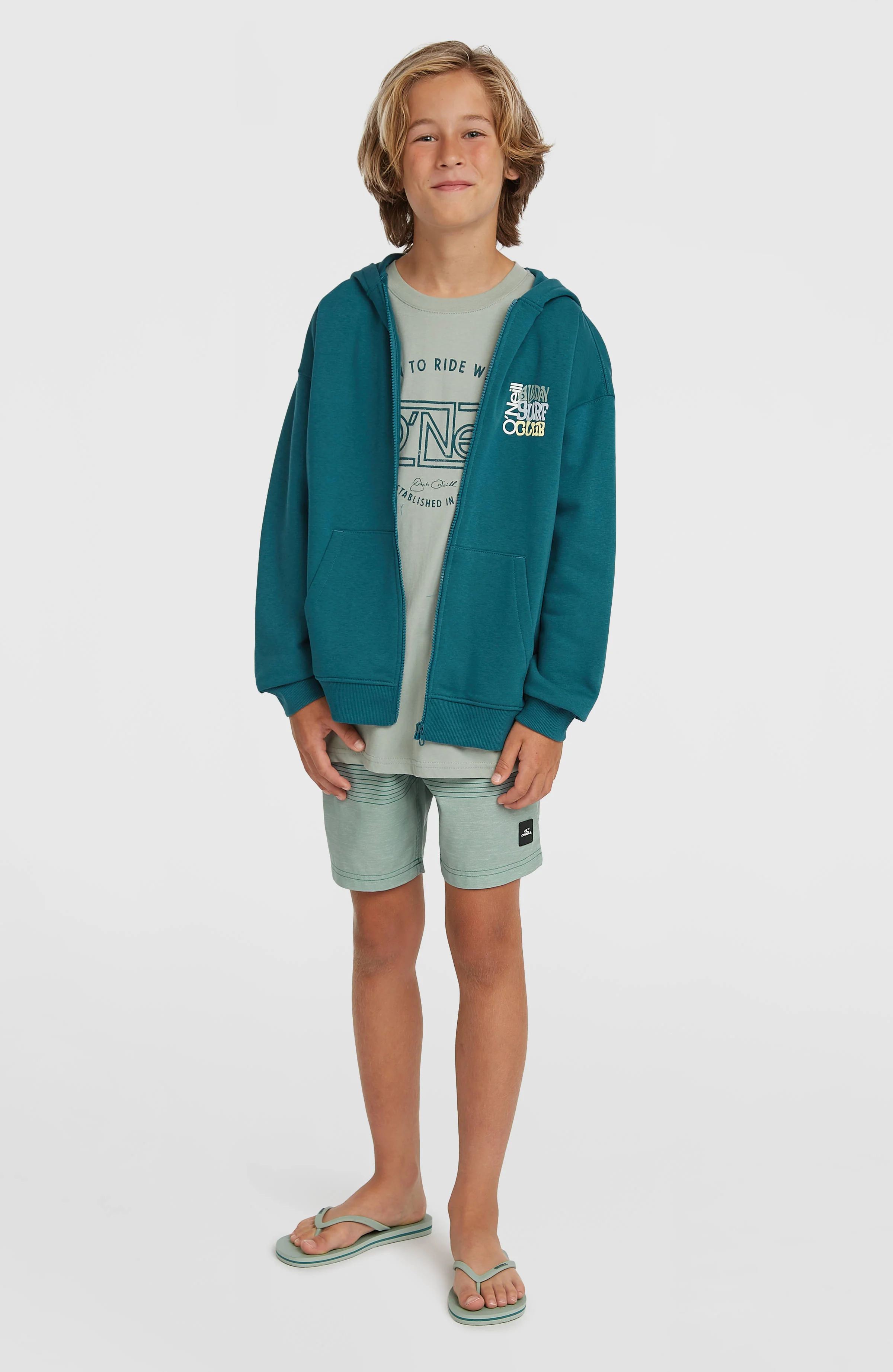 O'Neill Logo Stripe Swimshorts | Boys Green Heritage O'Neill