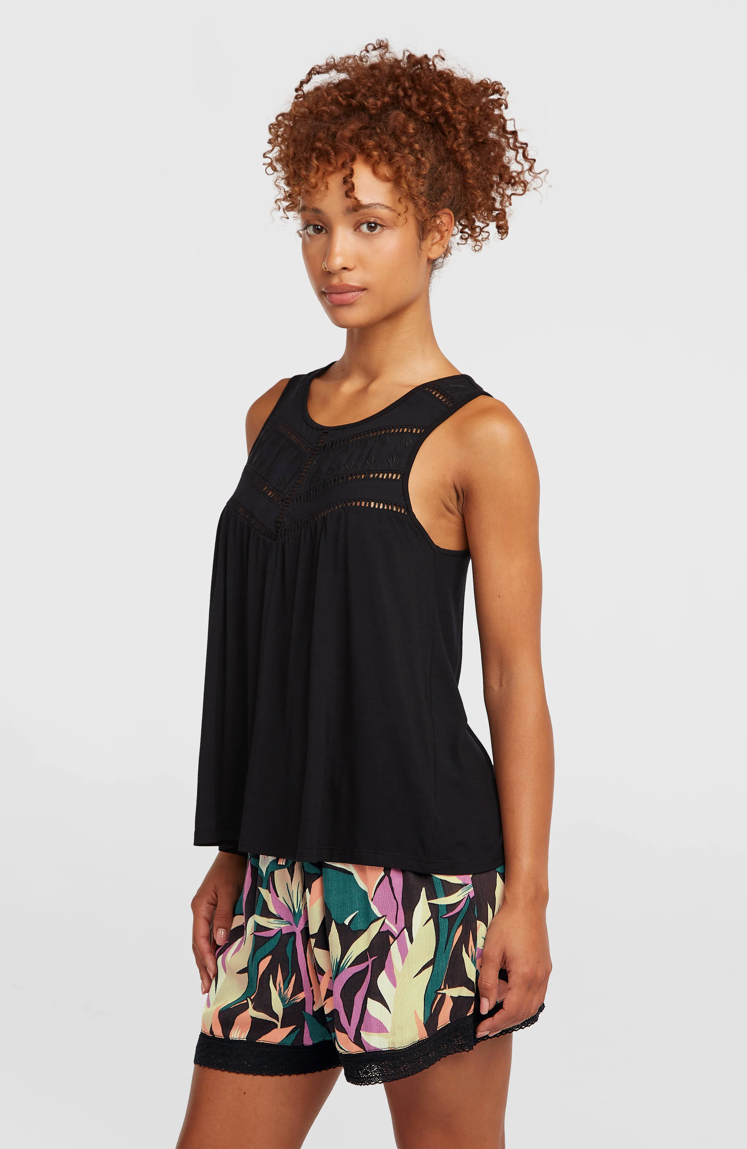 Essentials Tokeena Embroidery Tank | Black Out